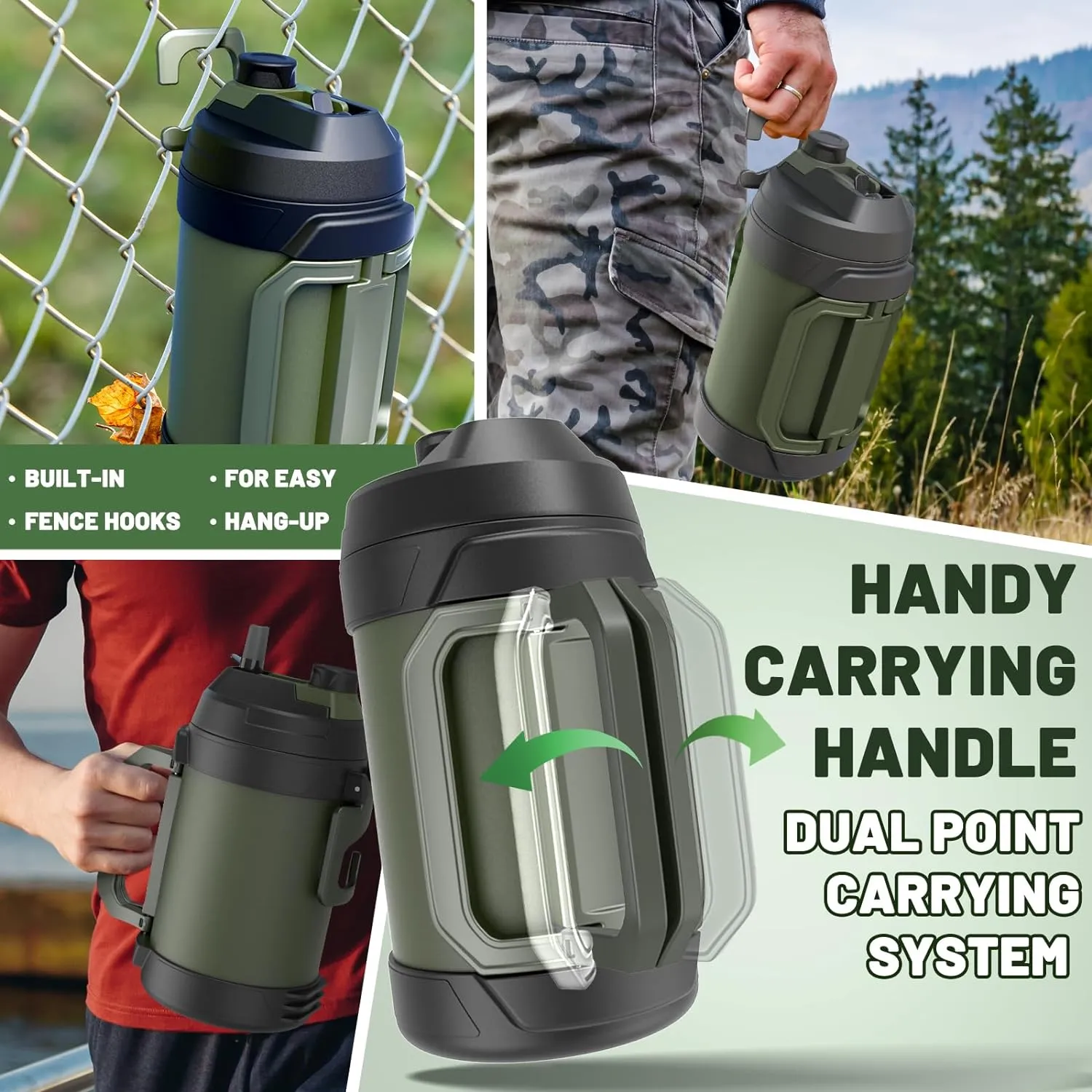 1 gallon water jug, 128 oz Large Insulated Stainless Steel Sports Water Jug, Large Triple Wall Vacuum Insulation Water Bottle-Keeps Cold up to 48 Hrs-Sweat Proof, for Gym, Hiking & Camping