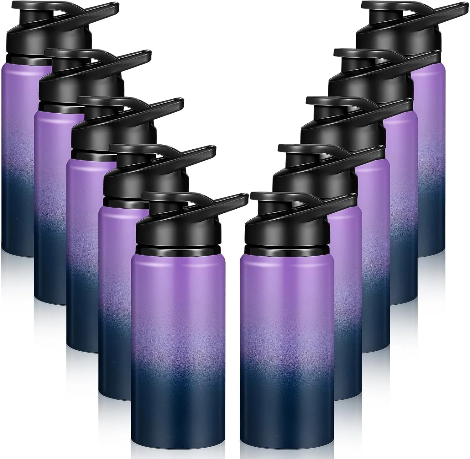 10 Pcs Aluminum Water Bottle 17oz Aluminum Reusable Bottles Lightweight Snap Lid Sports Water Multipack Easy Carry Leak Proof Travel for Gym Camping Hiking Outdoor Fishing (Dark Blue，purple)