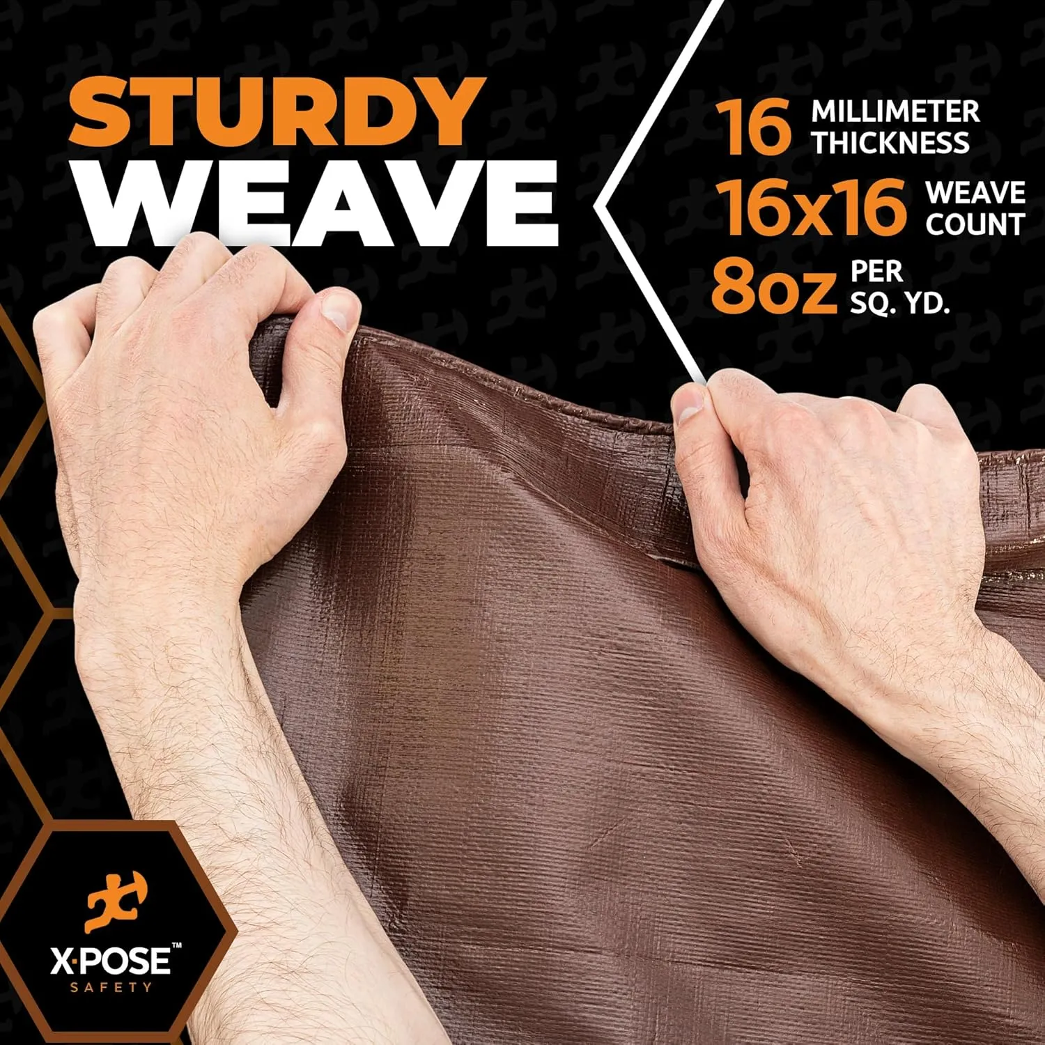10' x 10' Super Heavy Duty 16 Mil Brown Poly Tarp Cover - Thick Waterproof, UV Resistant, Rip and Tear Proof Tarpaulin with Grommets and Reinforced Edges - by Xpose Safety