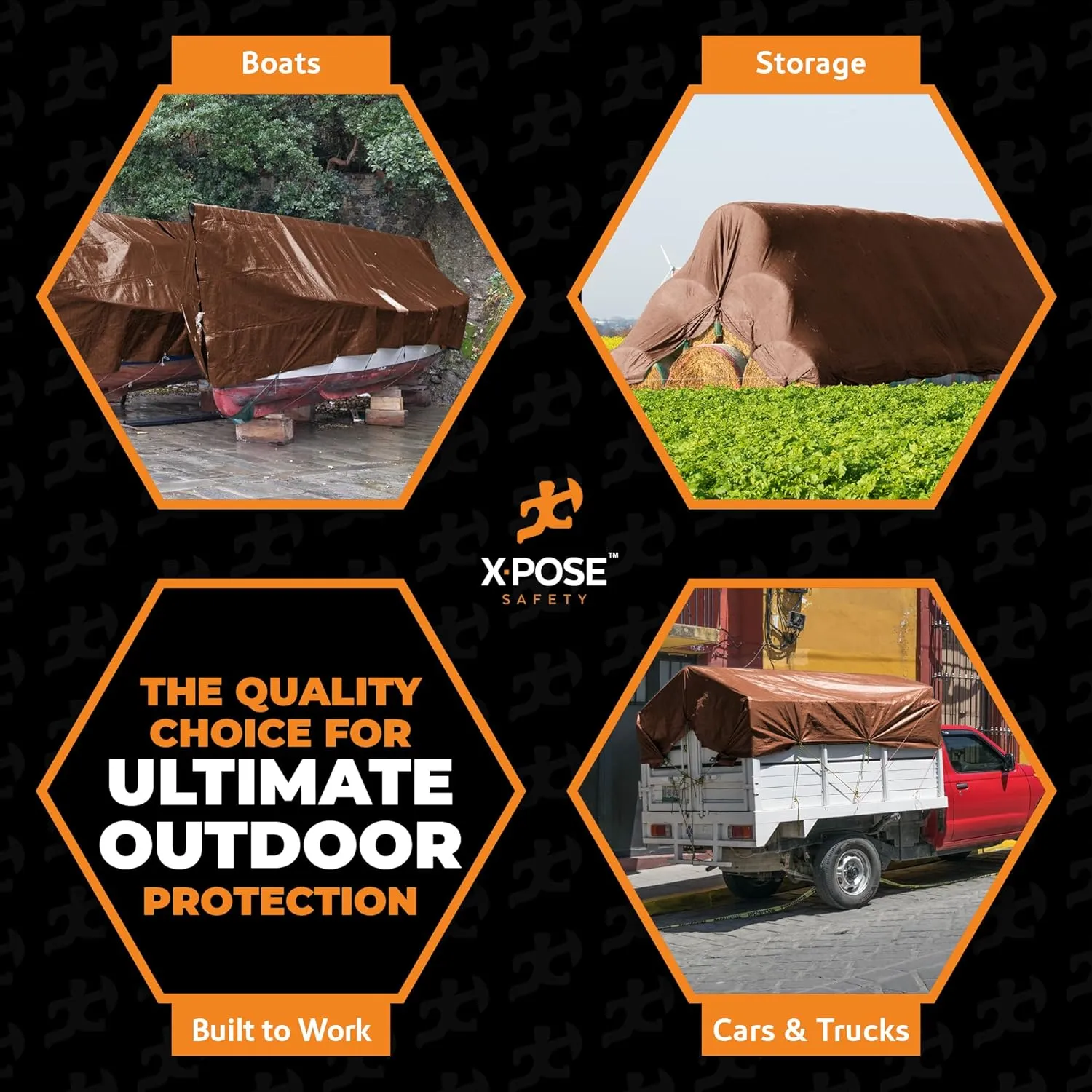 10' x 10' Super Heavy Duty 16 Mil Brown Poly Tarp Cover - Thick Waterproof, UV Resistant, Rip and Tear Proof Tarpaulin with Grommets and Reinforced Edges - by Xpose Safety
