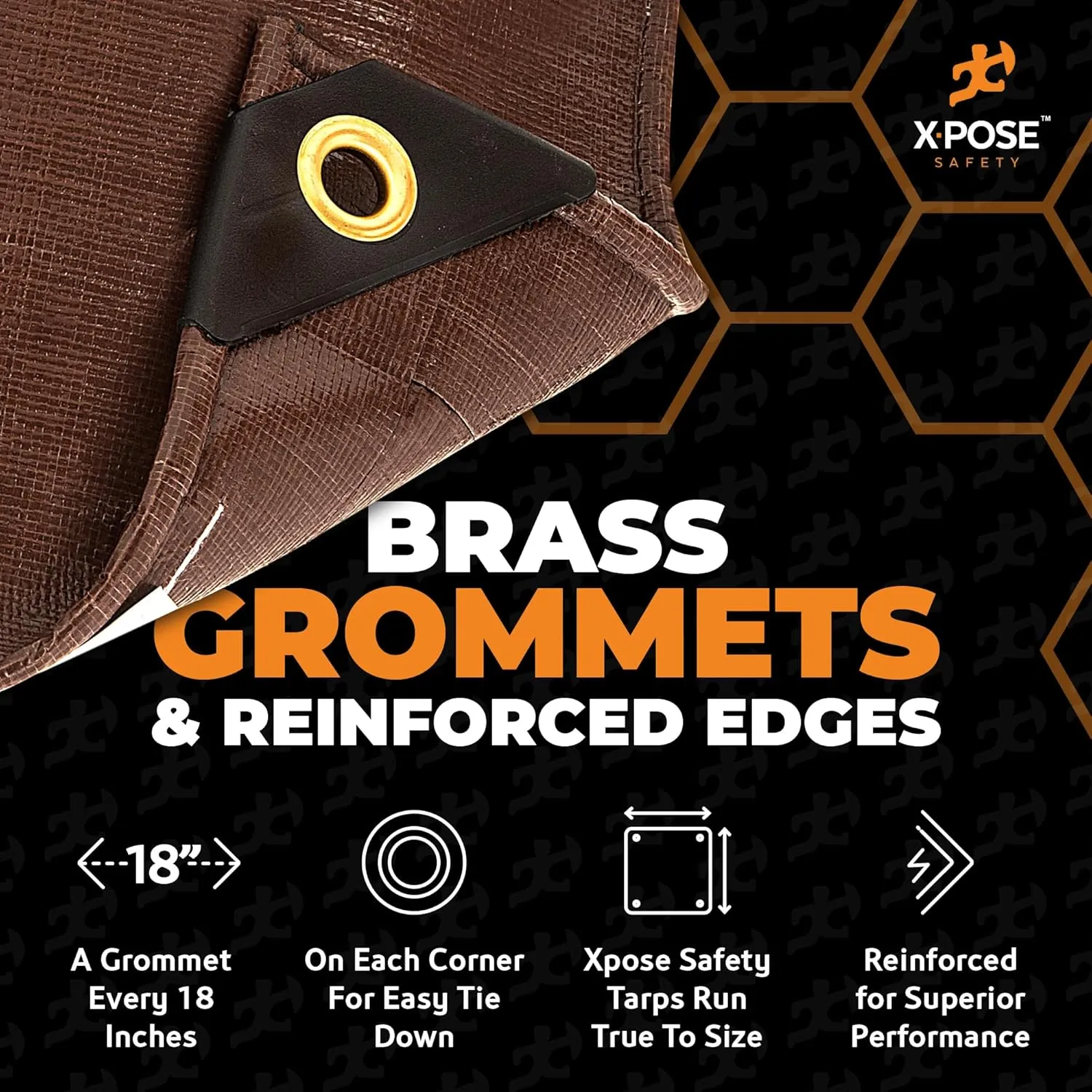 10' x 10' Super Heavy Duty 16 Mil Brown Poly Tarp Cover - Thick Waterproof, UV Resistant, Rip and Tear Proof Tarpaulin with Grommets and Reinforced Edges - by Xpose Safety