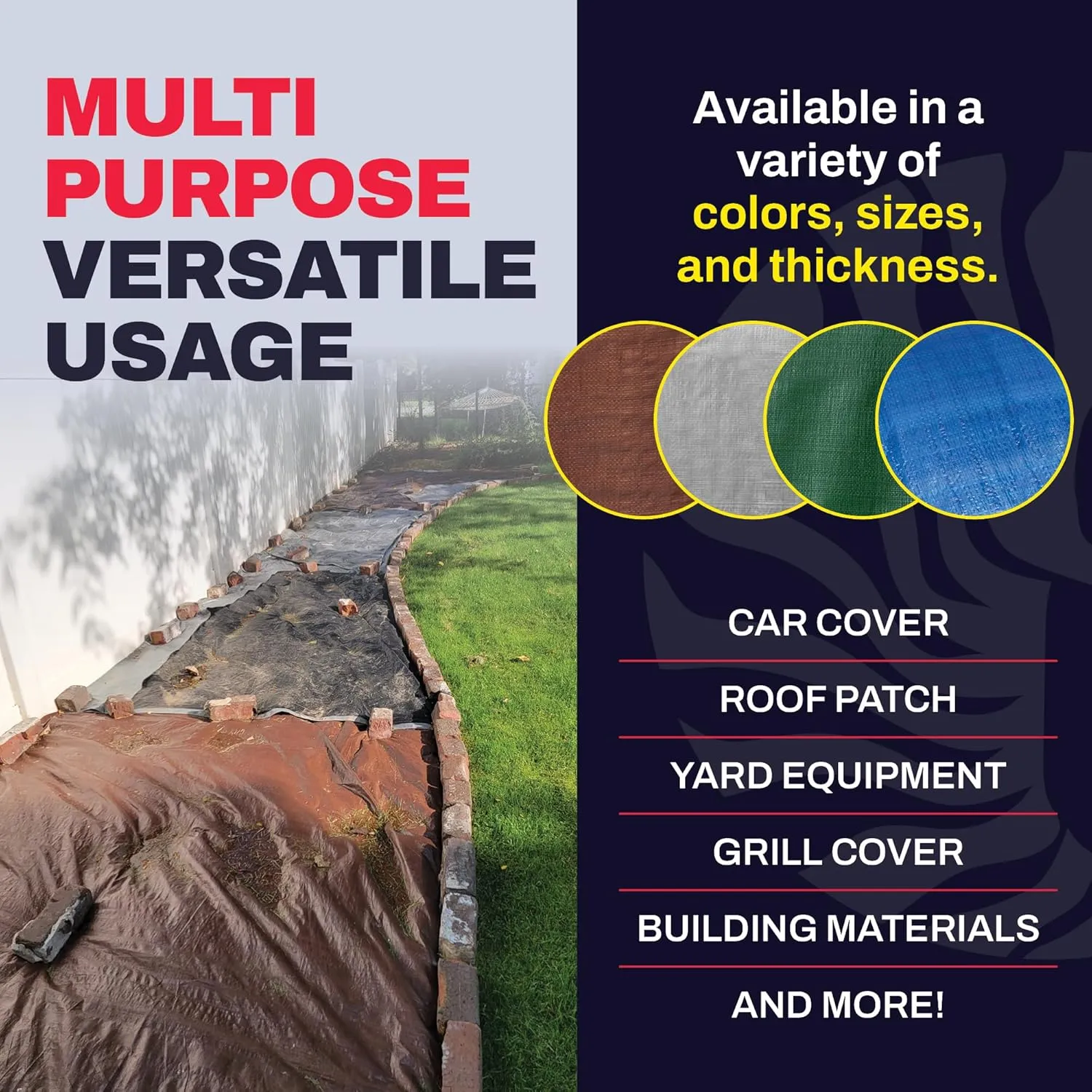 10' x 12' Brown Heavy Duty Tarp with Grommets Reinforced - 16 Mil Thick - Double Sided Plastic Tarps Waterproof - Large Tarpaulin Cover for Outdoor Camping Over/Under Tent Tarp RV Roof Rain - Zebro