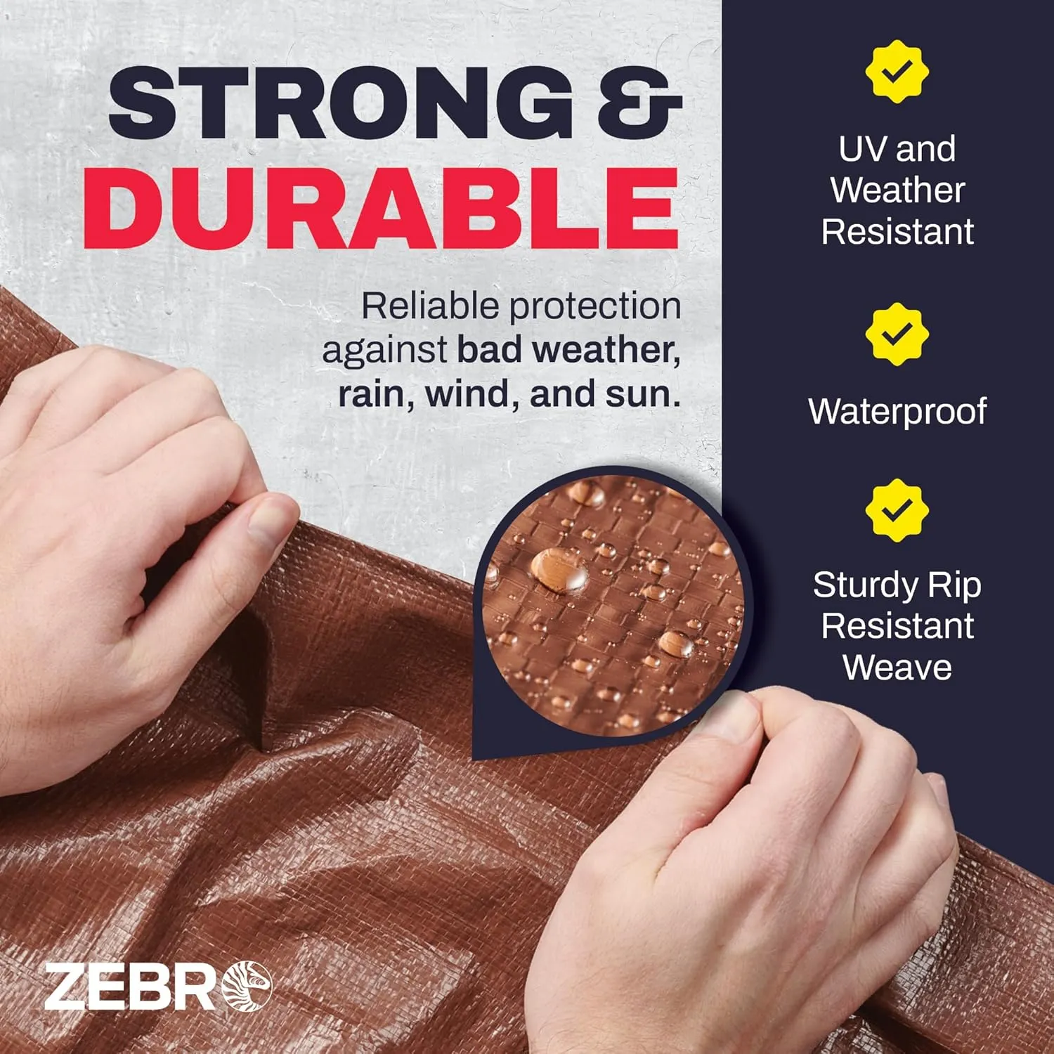 10' x 12' Brown Heavy Duty Tarp with Grommets Reinforced - 16 Mil Thick - Double Sided Plastic Tarps Waterproof - Large Tarpaulin Cover for Outdoor Camping Over/Under Tent Tarp RV Roof Rain - Zebro