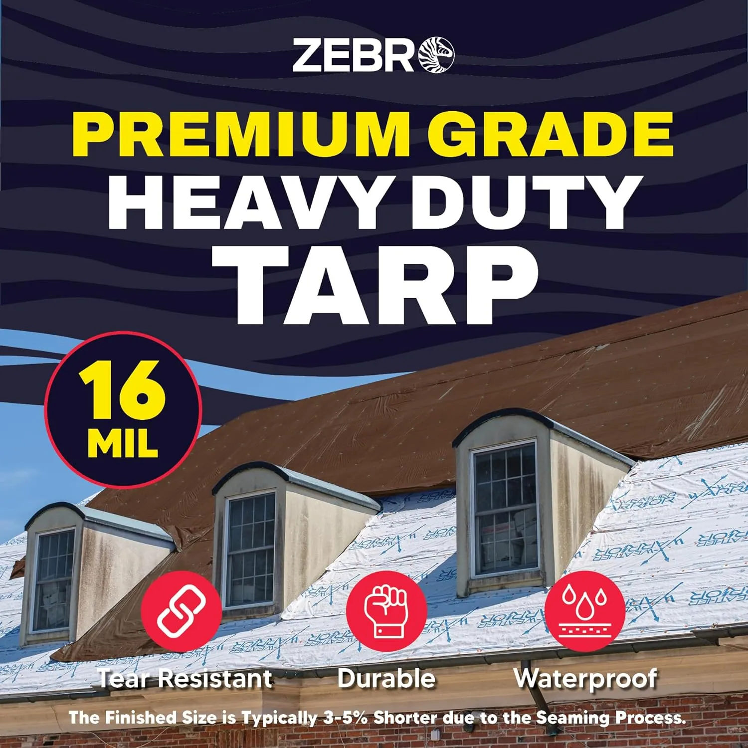 10' x 12' Brown Heavy Duty Tarp with Grommets Reinforced - 16 Mil Thick - Double Sided Plastic Tarps Waterproof - Large Tarpaulin Cover for Outdoor Camping Over/Under Tent Tarp RV Roof Rain - Zebro