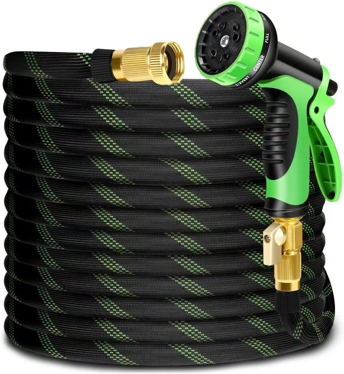 100ft Non-Expandable Garden Hose with 10 Function Nozzles, Flexible, Lightweight, Kink-Free, Leak-Proof, Sturdy Water Hose with Strong Brass Connector for Yard, Lawn, Outdoor, Marine and Camper