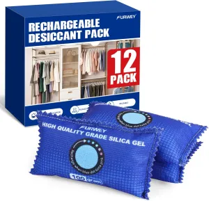 100g [12 Packs] Rechargeable Desiccant Packs for Storage, Color Indicating Silica Gel Desiccant Packets, Moisture absorbers for storage,Desiccant Dehumidifier bag for Closets,Cars,Storage Bins