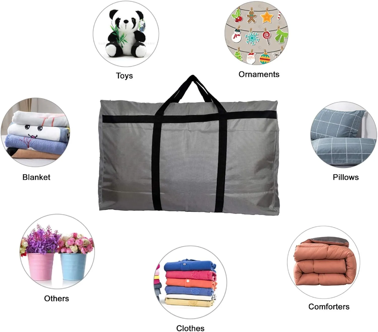 100L Extra Large Storage Bags, Sturdy Foldable Moving Tote Bag, Under Bed Storage, Travel Cargo Duffel Jumbo Bag for Clothes, Comforters, Blankets, Pillows, Ornaments (Grey)