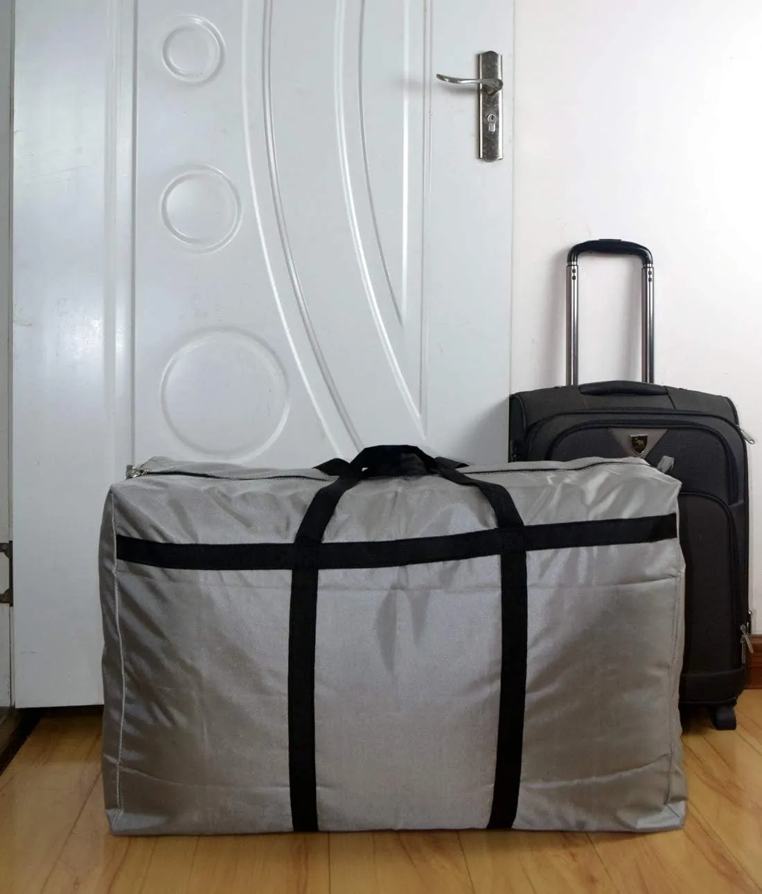 100L Extra Large Storage Bags, Sturdy Foldable Moving Tote Bag, Under Bed Storage, Travel Cargo Duffel Jumbo Bag for Clothes, Comforters, Blankets, Pillows, Ornaments (Grey)