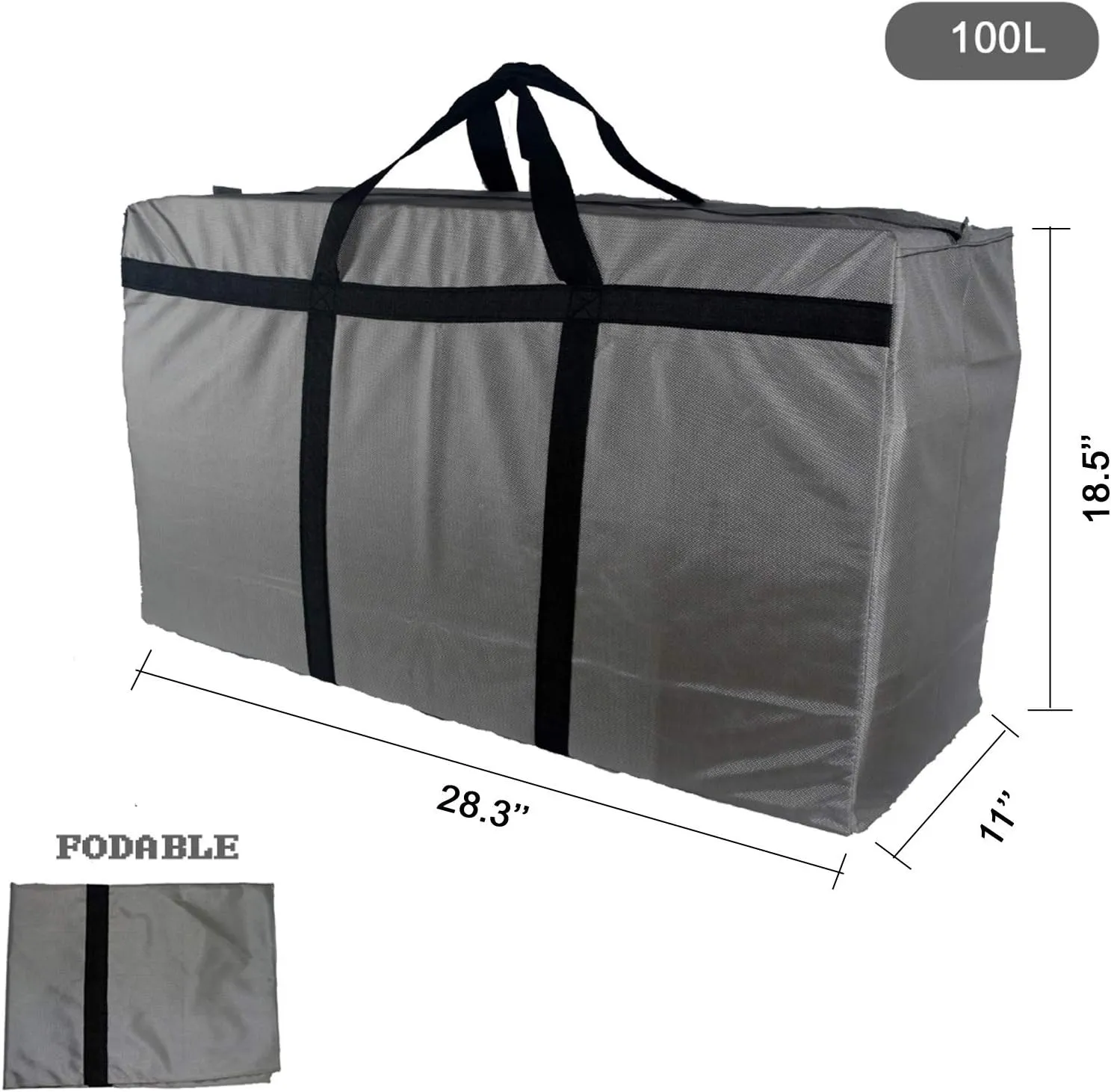 100L Extra Large Storage Bags, Sturdy Foldable Moving Tote Bag, Under Bed Storage, Travel Cargo Duffel Jumbo Bag for Clothes, Comforters, Blankets, Pillows, Ornaments (Grey)