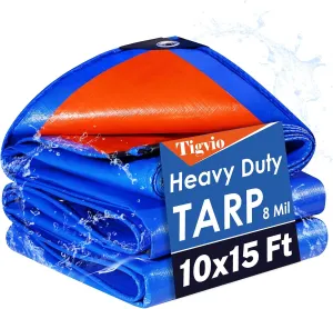 10x15Ft Heavy Duty Waterproof Tarp - Extra Thick 8 Mil, Tear & UV Resistant, Outdoor Tarps with Grommets & Reinforced Edges for Roof, Camping, Patio, Pool, Boat, Car - Multipurpose Protective