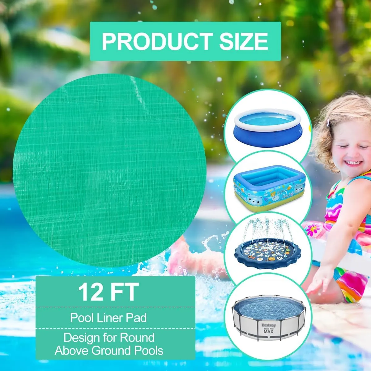 12 Ft Swimming Pool Ground Cloth, Round Pool Liner Pad Pool Ground Mat for Above Ground Swimming Pools Heavy Duty Pool Ground Mat Protector Pad Pool Tarp