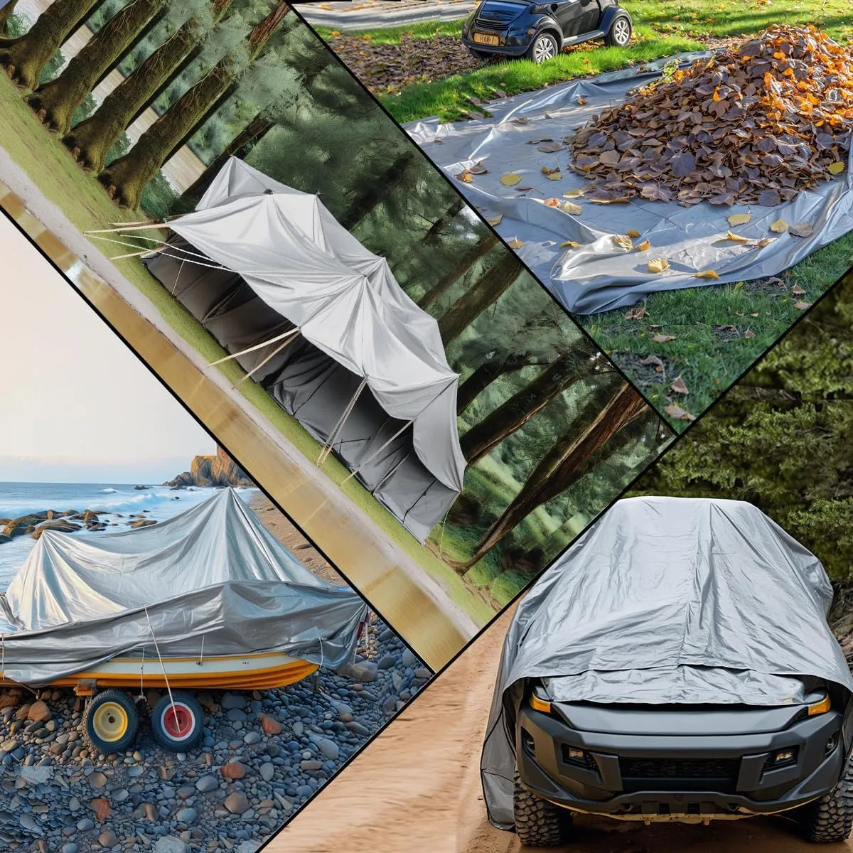 12'x12' Heavy Duty Tarp, 10Mil Silver Waterproof Tarps with Grommets, UV Resistant, Poly Tarpaulin with Reinforced Edges, Cover for Car, Roof, Camping