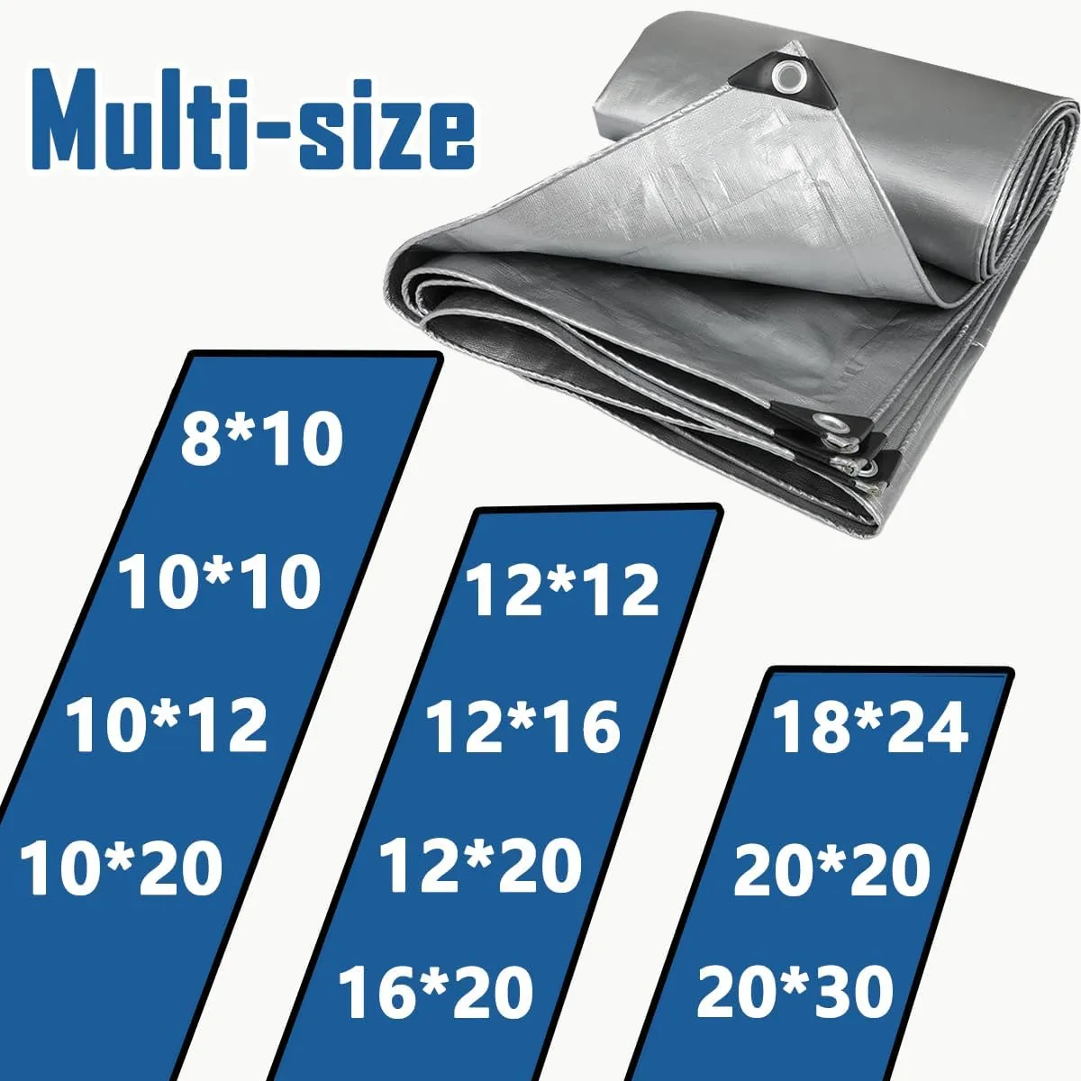 12'x12' Heavy Duty Tarp, 10Mil Silver Waterproof Tarps with Grommets, UV Resistant, Poly Tarpaulin with Reinforced Edges, Cover for Car, Roof, Camping