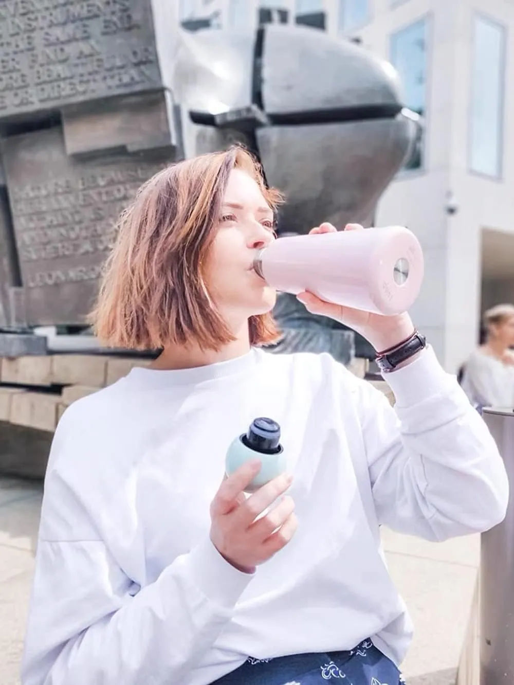 17 oz About 500 ML Stainless Steel Water Bottle - Vacuum Insulated Water Bottle -Hot&cold Drink Metal Water Flask,BPA Free (White cyan)