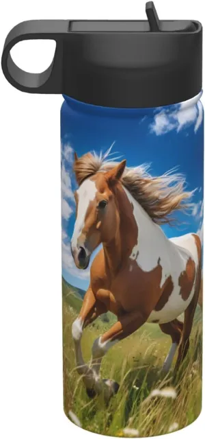 18 oz Horses on the Prairie sports insulated water bottle, stainless steel straw water bottle for camping fitness outdoor hiking,