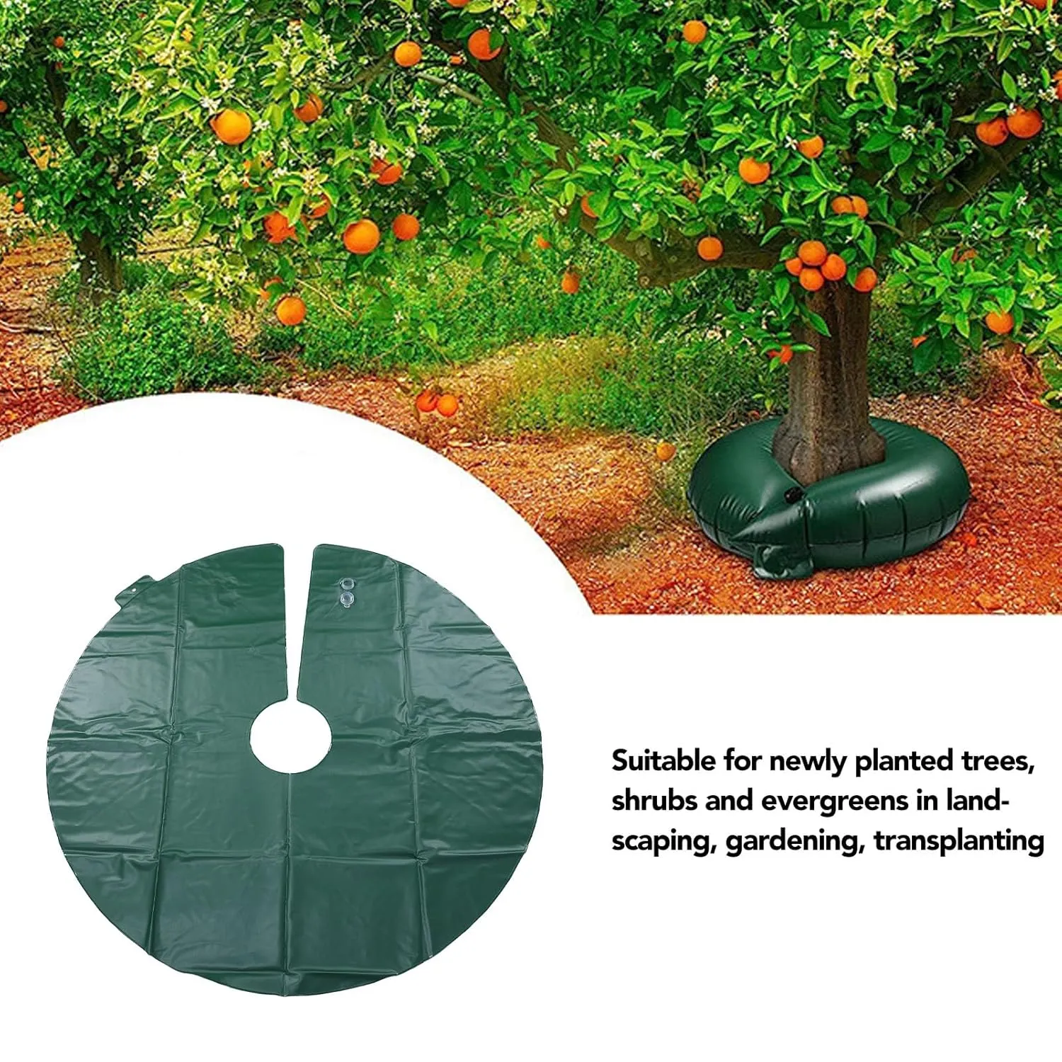 1PCS 15 Gallon 35.4 Inch Round Tree Watering Bag Slow Release, Tree Watering Rings, Automatic Drip Irrigation System for Planting Gardening Trees and Shrubs (Green)