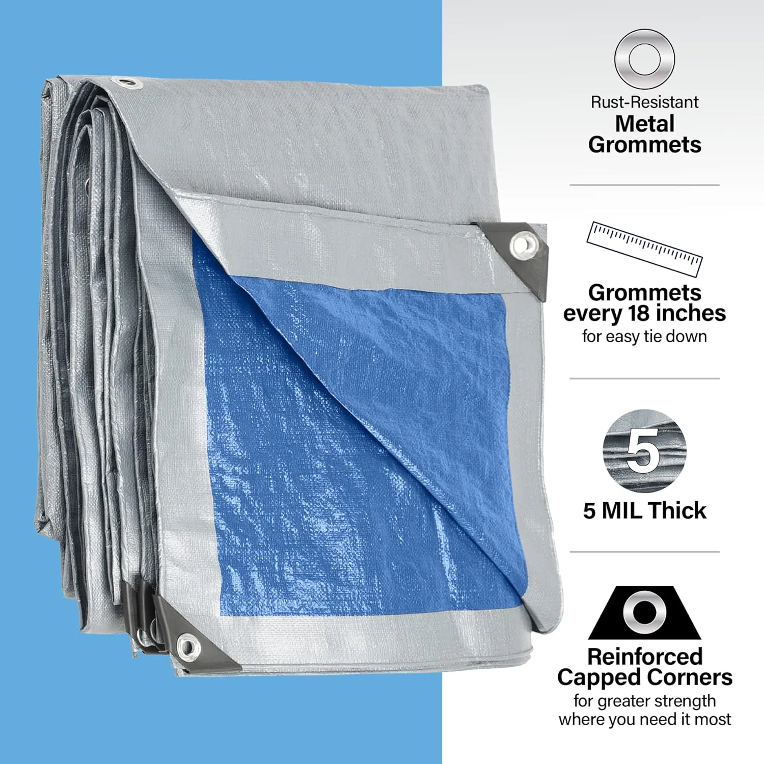 (2 Pack) 10x12 Ft Tarps, Waterproof Plastic Poly 5.5 Mil Thick Tarpaulin with Metal Grommets Every 18in - Emergency Rain Shelter, Outdoor Cover and Camping Use - (Reversible, Blue and Silver)