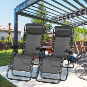 2-Pack: Foldable Zero Gravity Lounge Chair with Dual Side Tray