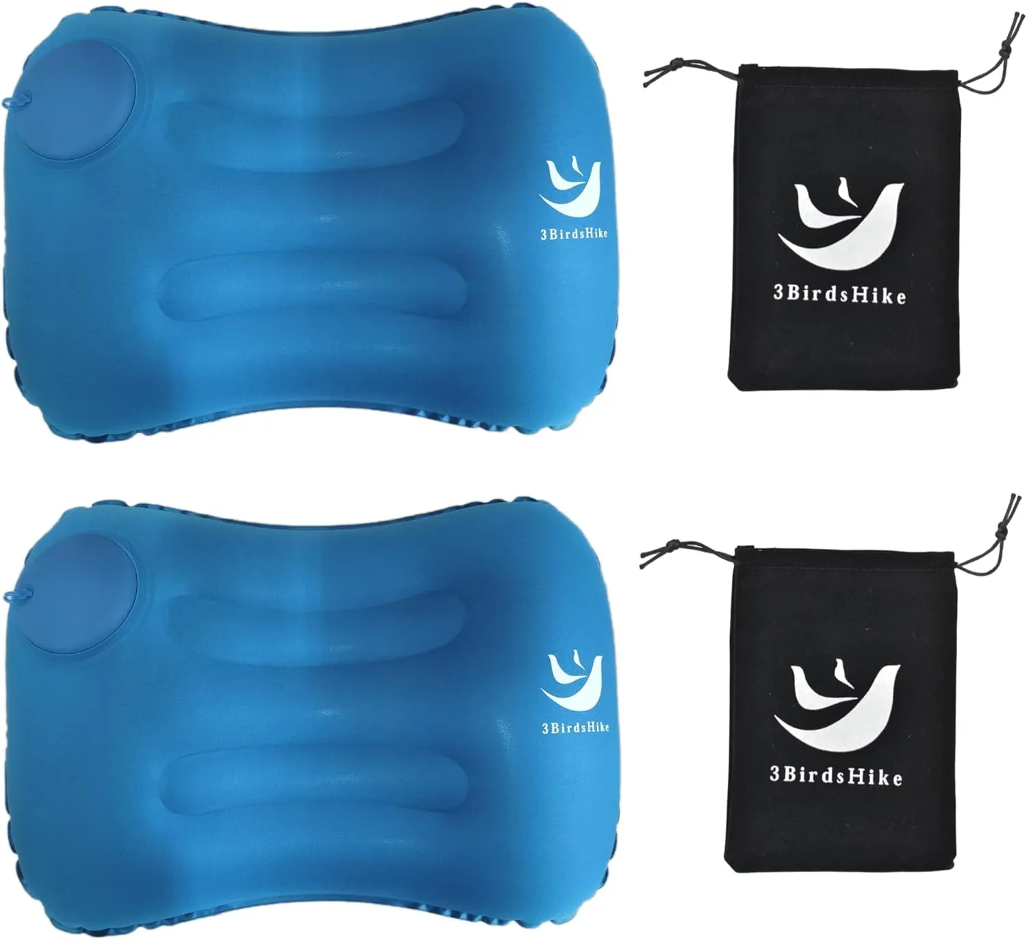2 Pack Inflatable Pillow Camping, Inflatable Air Pillow for Neck and Lumbar Support, Press-to-Inflate Design, Travel Pillows for Camping, Hiking, and Backpacking - Blue, Standard
