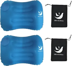 2 Pack Inflatable Pillow Camping, Inflatable Air Pillow for Neck and Lumbar Support, Press-to-Inflate Design, Travel Pillows for Camping, Hiking, and Backpacking - Blue, Standard