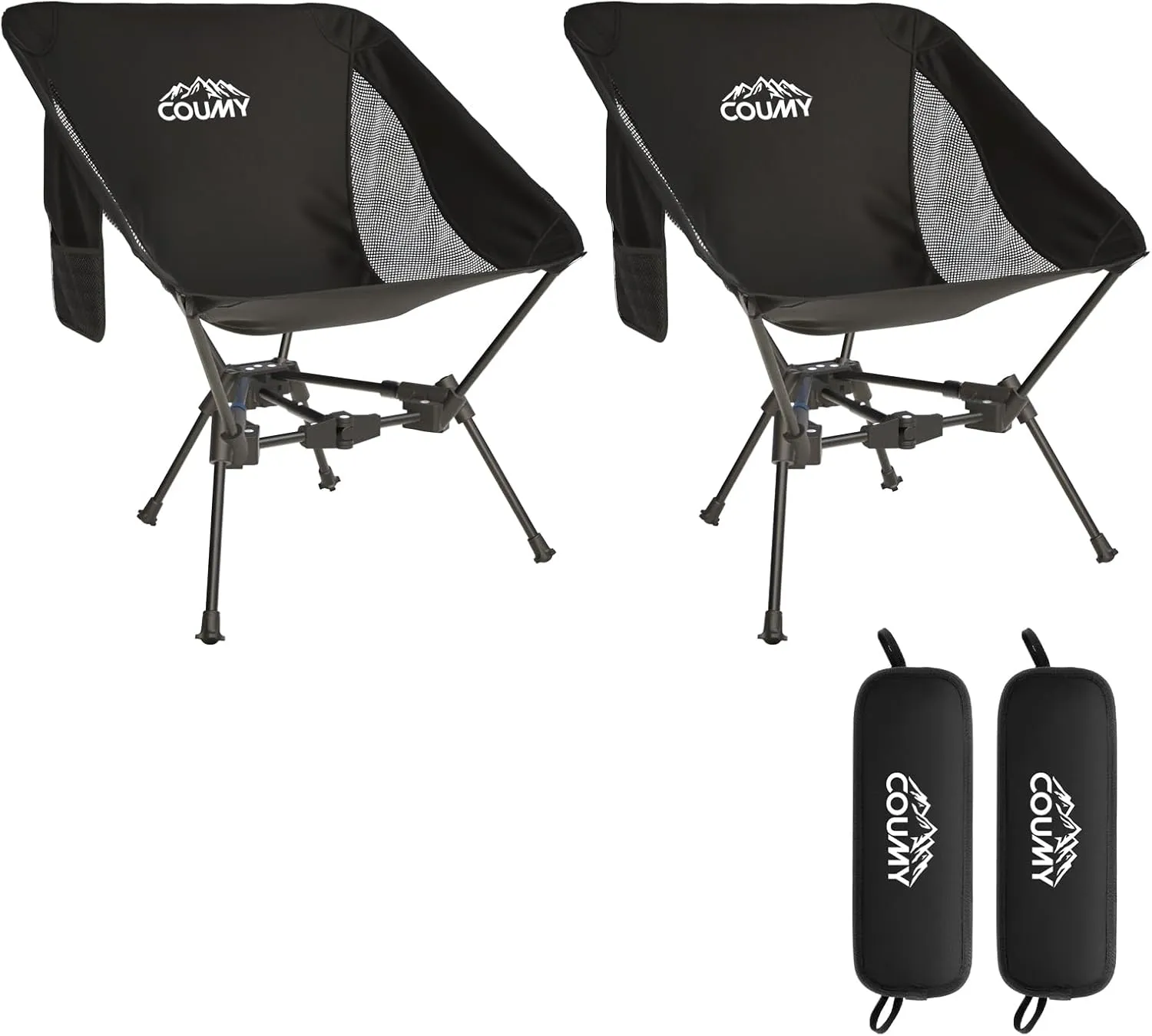 2 Pack Portable Camping Chair,Compact Foldable Chairs with Side Pockets Aluminum Alloy Outdoor Lawn Chair with Carry Bag for Beach Hiking Fishing(Black)