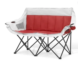 2-Person Folding Camp Chair with Armrest & Drink Holders