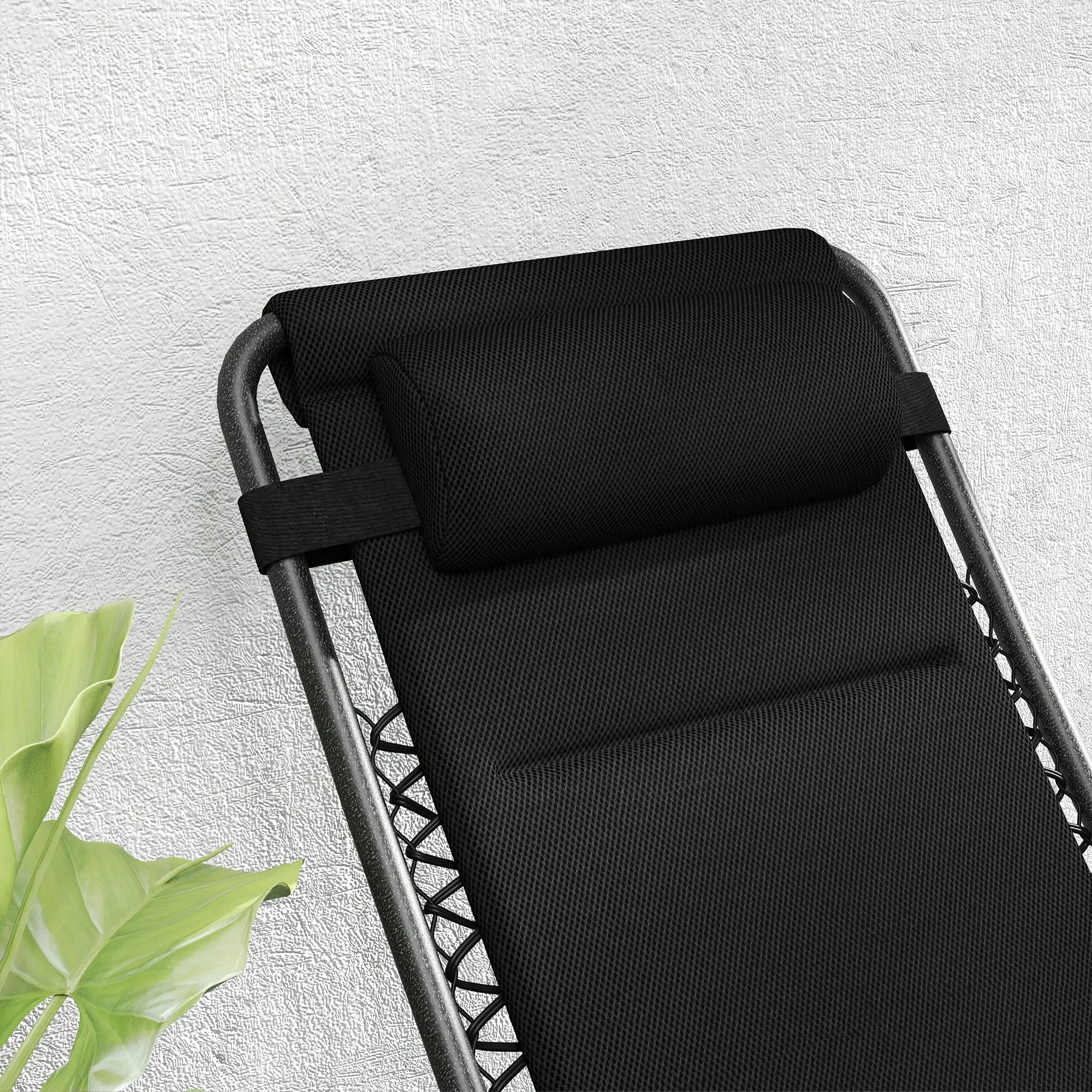 2-Piece Zero Gravity Folding Lounge Chair Set with Headrest & Tray, Black