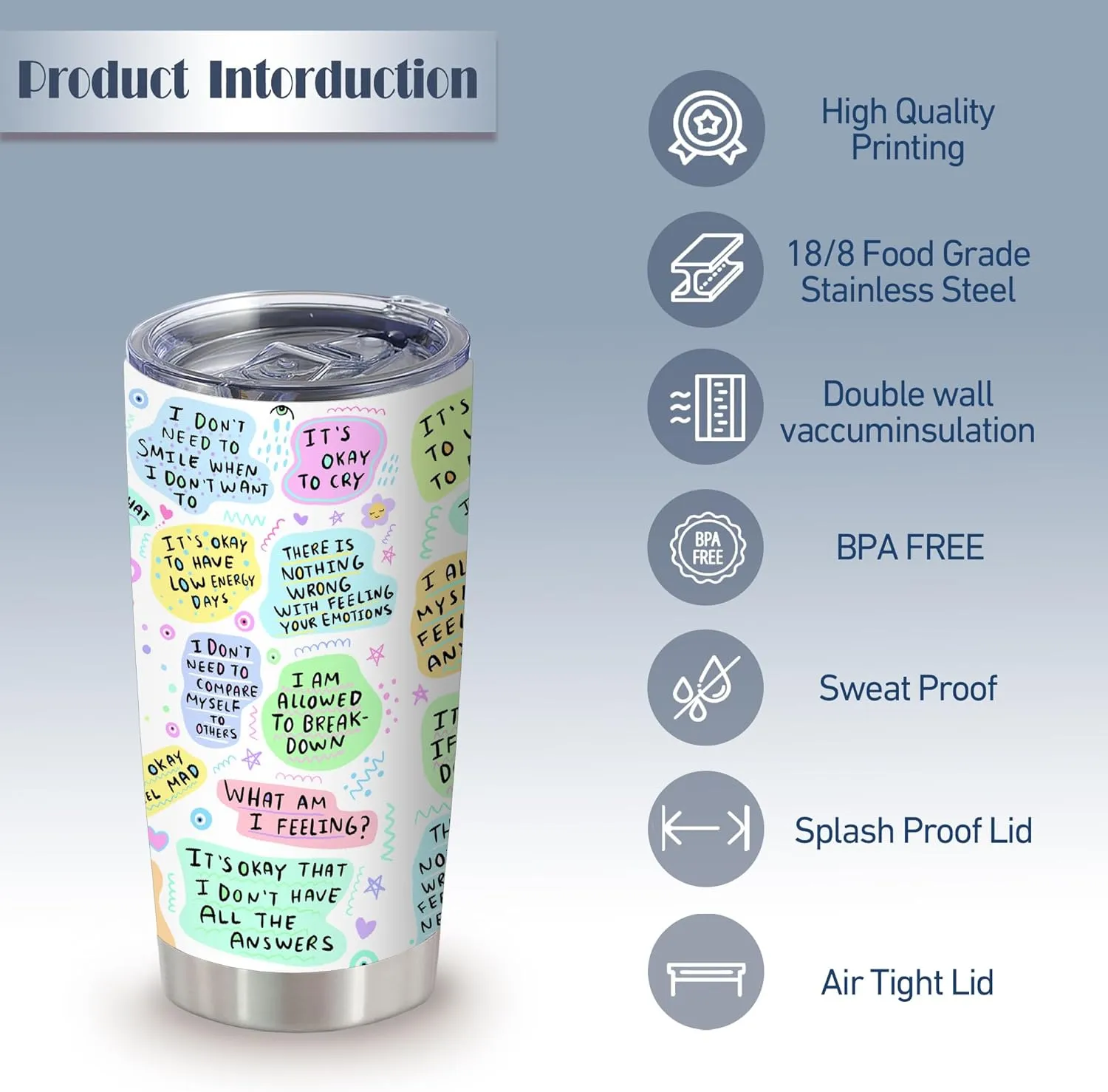 20 Oz Stainless Steel Insulated Travel Tumbler, My Mental Health Breakdown, Positive Daily Affirmation Gift for Women