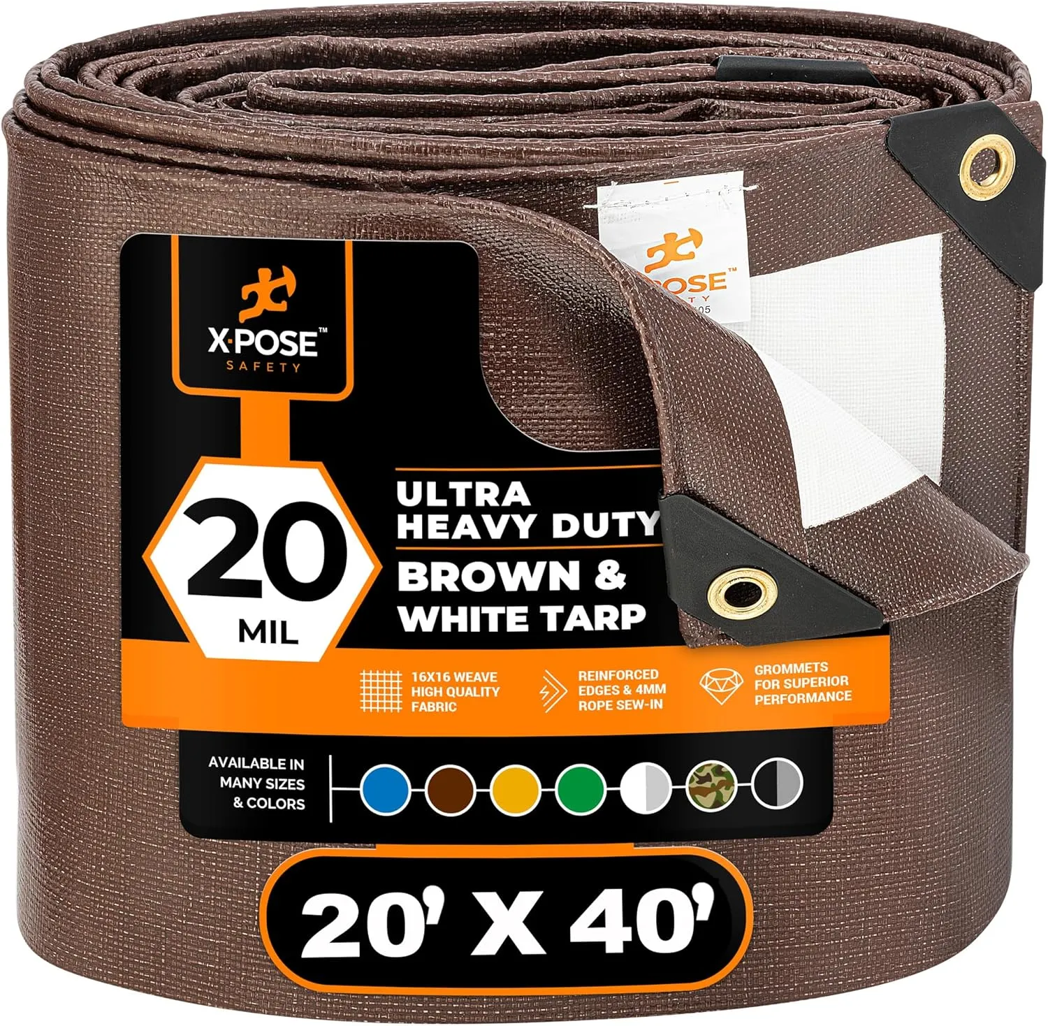 20' x 40' Brown/White Ultra Heavy Duty Tarp - 20 Mil Tarps Heavy Duty Waterproof 20x40 - Extra Large Outdoor Tarp, Waterproof Tarp Cover for Rain Camping, Tent Tarp, UV Protection, Reinforced Corners