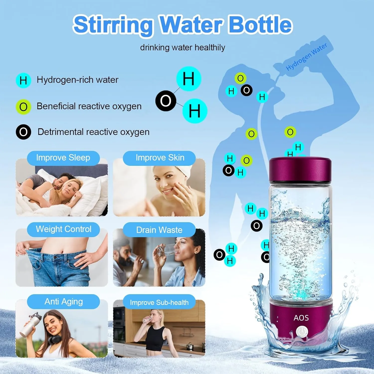 2025 New Hydrogen Water Bottle, 3-Minute 2000ppb with SPE PEM Technology，Gift for Love Friend Family， Hydrogen Water Bottle Generator Suitable for Gym Office Travel Home(Purple red)