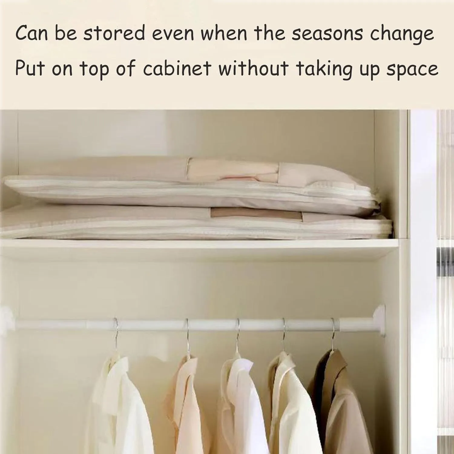 2025 Space Saving Hanging Garment Bag with Self Compression Zipper, Coat Storage Bag Hanging, Hanging Garment Bag, for Down Coat, For Closet Storage (Beige,M L XL)