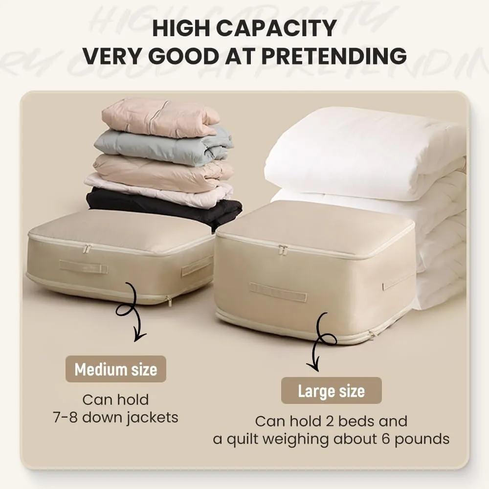2025 Ultra Space Saving Self Compression Organizer, Portable Heavy Duty Moving Tote Comforter Storage Bag, Upgrade Quilt Compression Storage Bag Packaging Cube Bedding Storage Bag (Pink, Large)