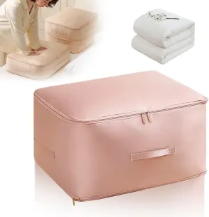 2025 Ultra Space Saving Self Compression Organizer, Portable Heavy Duty Moving Tote Comforter Storage Bag, Upgrade Quilt Compression Storage Bag Packaging Cube Bedding Storage Bag (Pink, Large)
