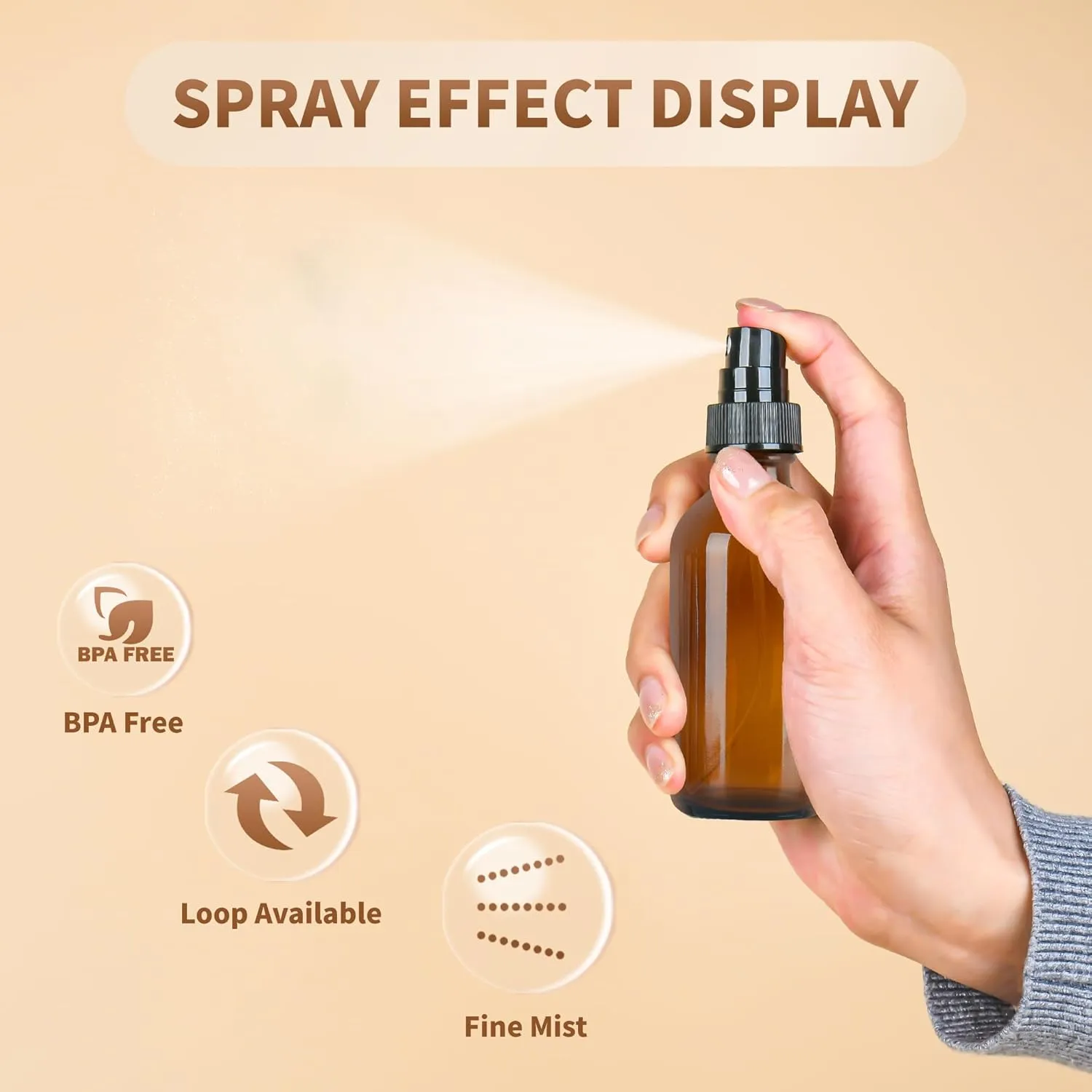 24 Pack 2oz Glass Boston Round Bottle with Fine Mist Sprayer - Amber - Essential Oils, Bath, Beauty, Hair & Cleaning - Leakproof Travel Bottles
