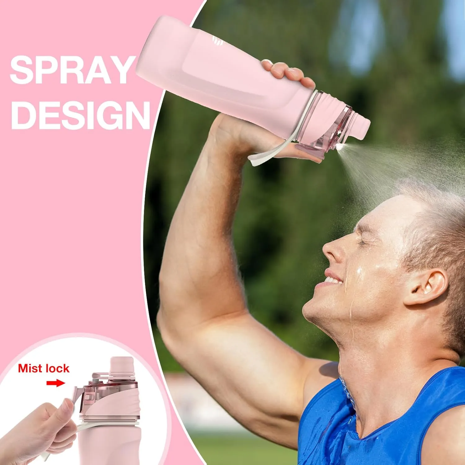 24oz Insulated 2-in-1 Mist & Sip Stainless Steel Thermo Bottle for Hot/Cold Drinks, Sports Use