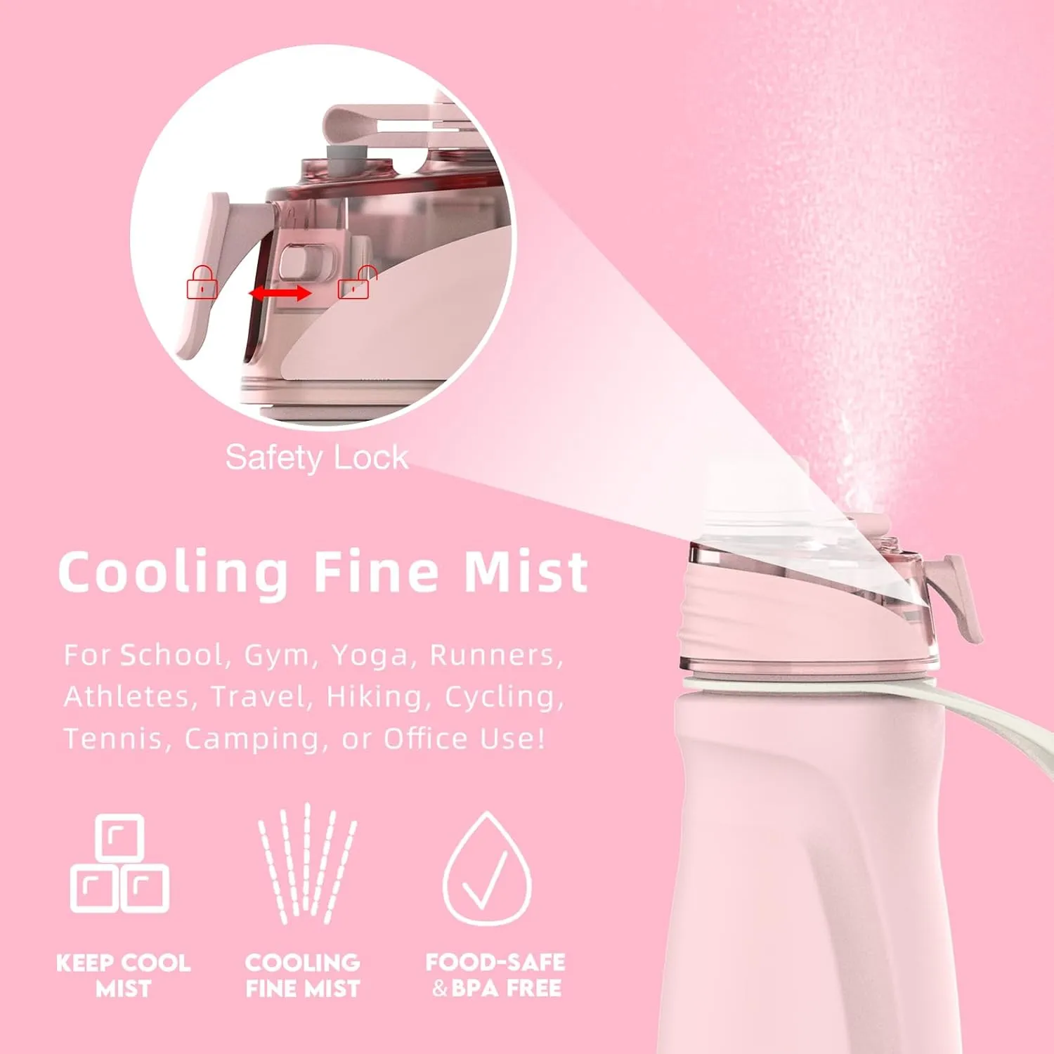 24oz Insulated 2-in-1 Mist & Sip Stainless Steel Thermo Bottle for Hot/Cold Drinks, Sports Use