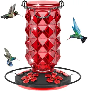 25 Ounces Large Glass Hummingbird Feeders for Outdoors, Wild Bird Nectar Feeder with Perch & 5 Flower Feeding Ports Leak Proof Hanging for Garden Backyard Decor, Gifts for Women Mom, Red