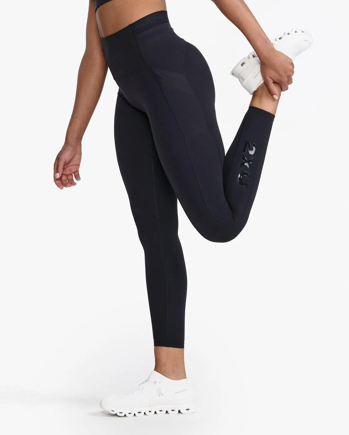 2XU Women's Form Stash Hi-Rise Compression Tight - Performance Activewear for Training, Improved Recovery - Black/Black