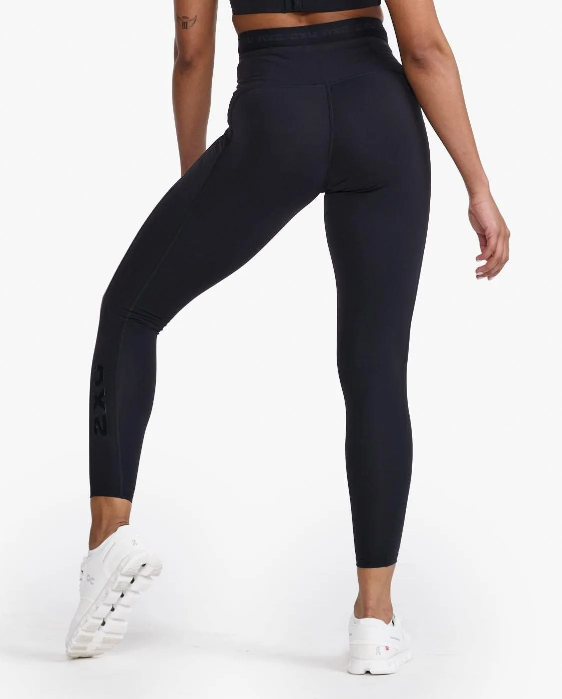 2XU Women's Form Stash Hi-Rise Compression Tight - Performance Activewear for Training, Improved Recovery - Black/Black