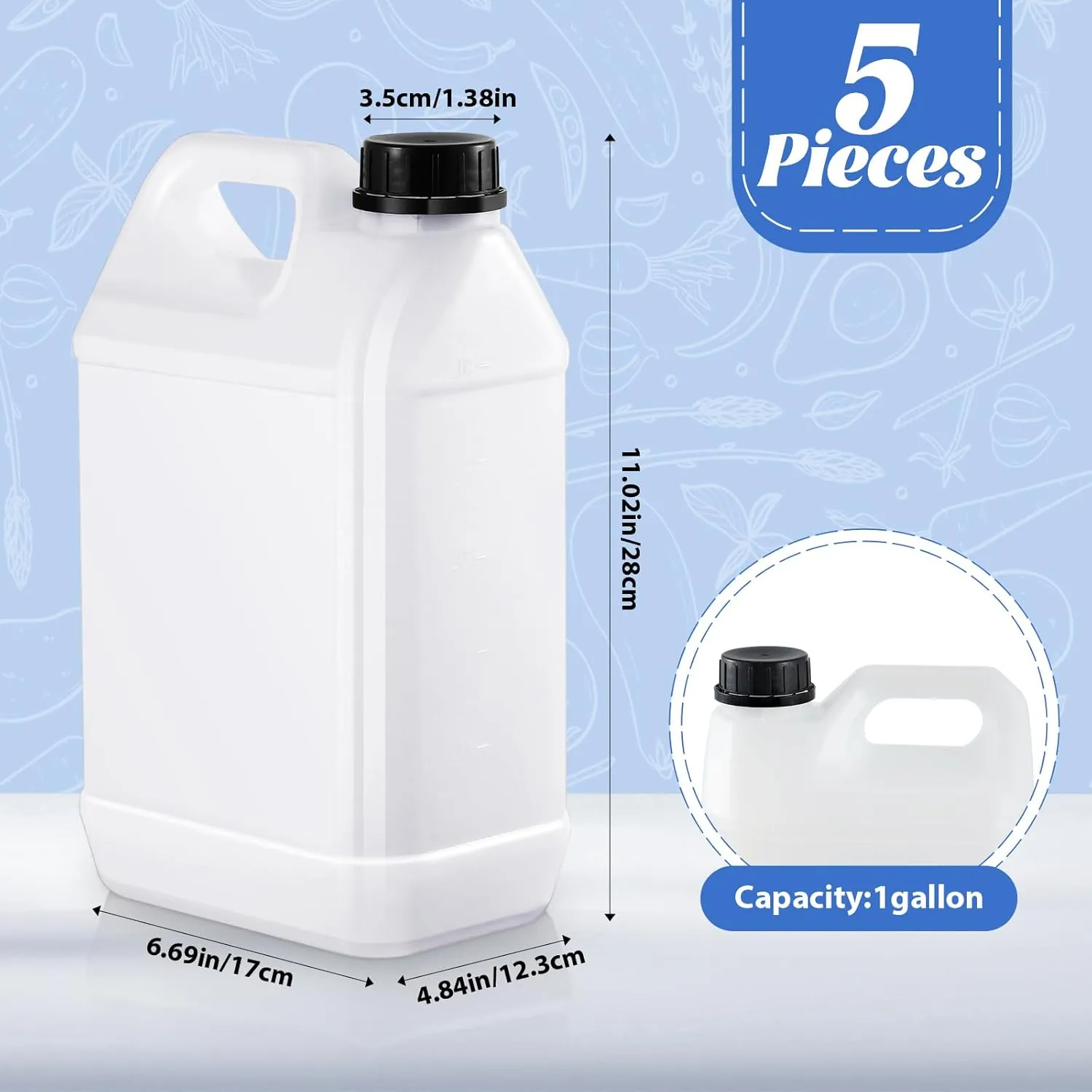 3 Pcs 1 Gallon Plastic Jug with Lids Square Empty Storage Containers Plastic Jar Containers for Water Beverage Oil Liquids (Translucent Color)