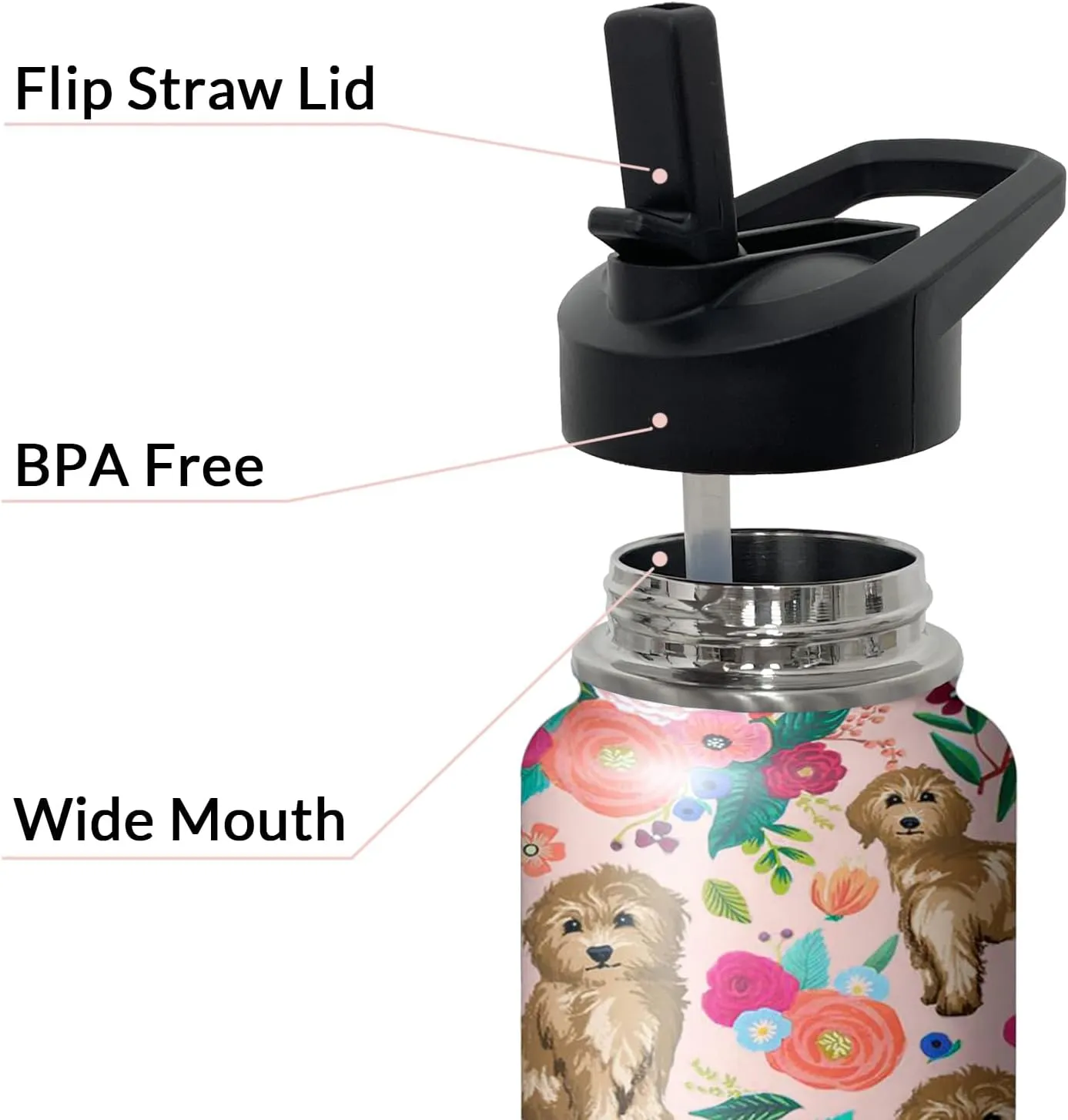 32 oz Goldendoodle Water Bottle Cute Dog Tumbler Goldendoodle Gifts Insulated Water Bottle with Straws and Flip Lid Stainless Steel Dog Travel Cup