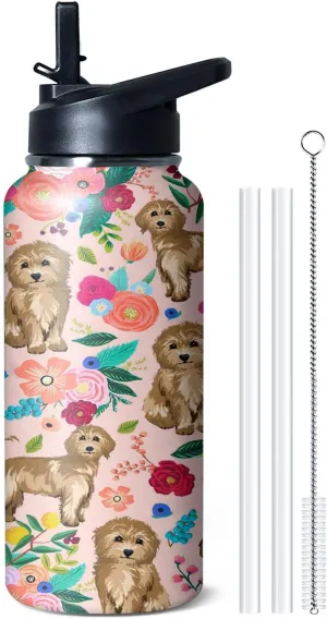 32 oz Goldendoodle Water Bottle Cute Dog Tumbler Goldendoodle Gifts Insulated Water Bottle with Straws and Flip Lid Stainless Steel Dog Travel Cup