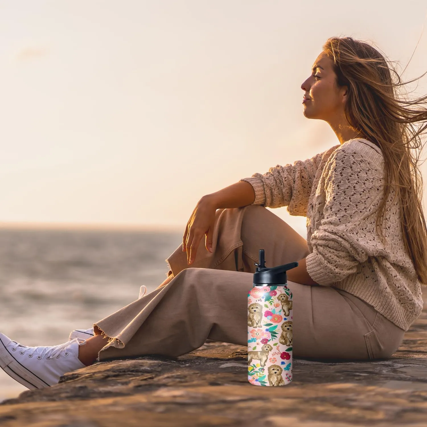 32 oz Goldendoodle Water Bottle Cute Dog Tumbler Goldendoodle Gifts Insulated Water Bottle with Straws and Flip Lid Stainless Steel Dog Travel Cup