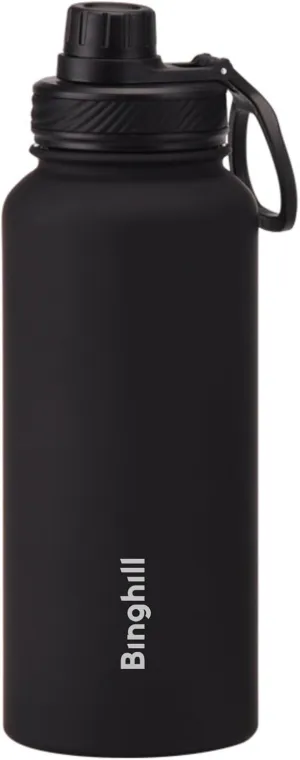 32 oz vacuum insulated stainless steel water bottle with spout lid for cold water drinks, sports, travel, outdoor and school (Black)