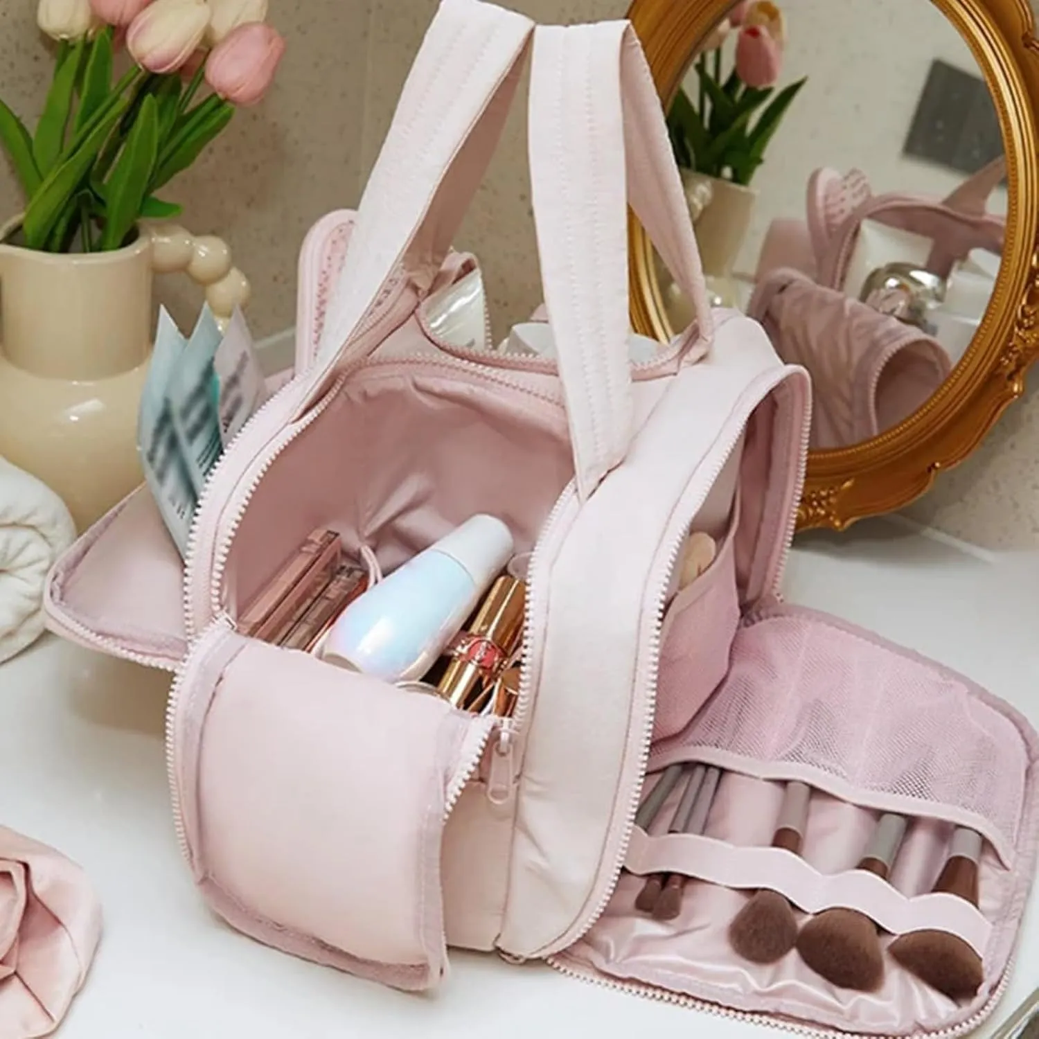 4-in-1 Multifunctional Travel Cosmetic Bag, Large-Capacity Travel Cosmetic Bag, 4-in-1 Puffy Multi-functional Toiletry Bag, 2025 New Camping Toiletry Bag for Women Traveling (Black)