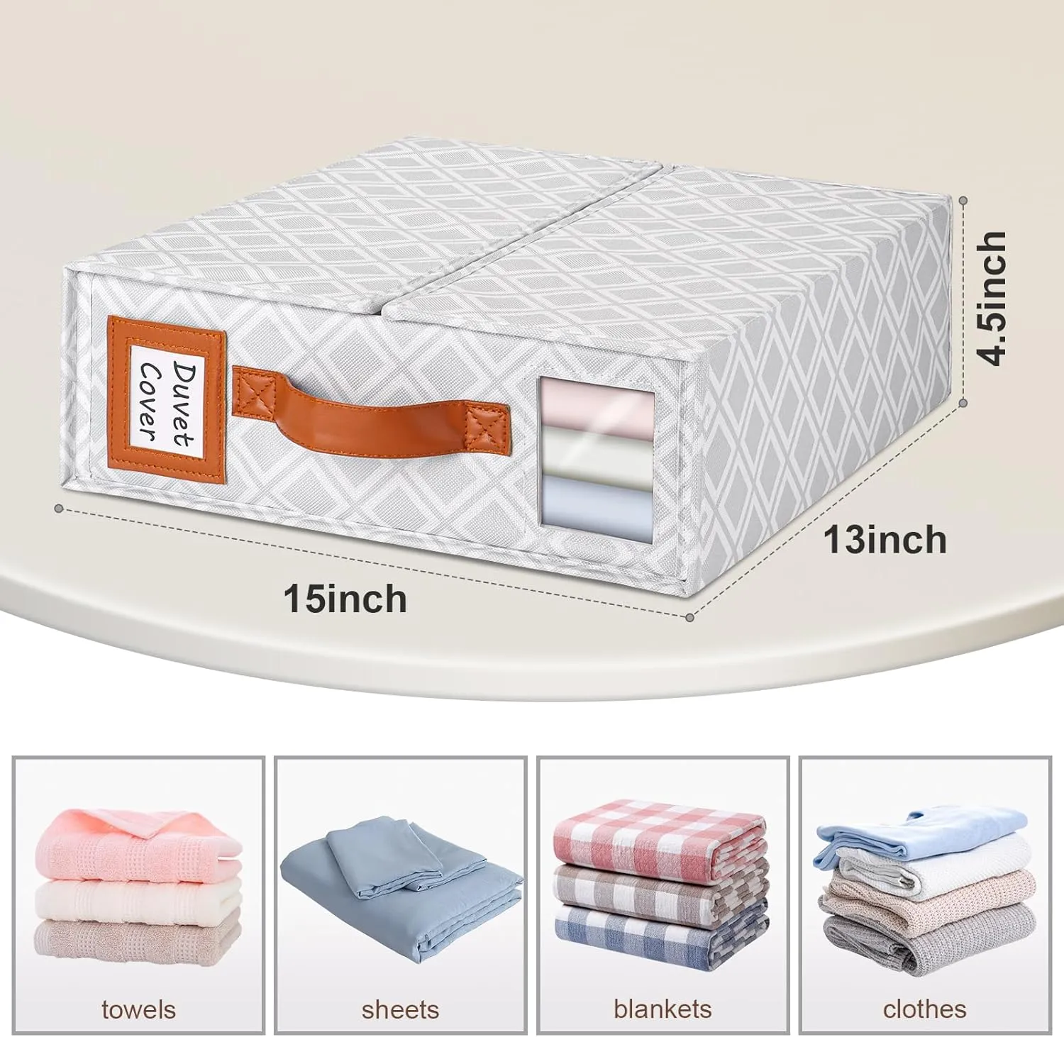 4 Pack Bed Sheet Organizers and Storage, (King & Queen Size) Sheet Organizer for Linen Closet, Foldable Bedding Storage Box with Window for Bedsheets, Duvet Cover and Pillowcase