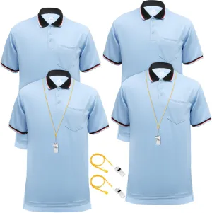 4 Set Short Sleeve Baseball Softball Umpire Shirt with Whistle Referee Shirt Youth Umpire Set Referee Jersey Costume for Men Referee
