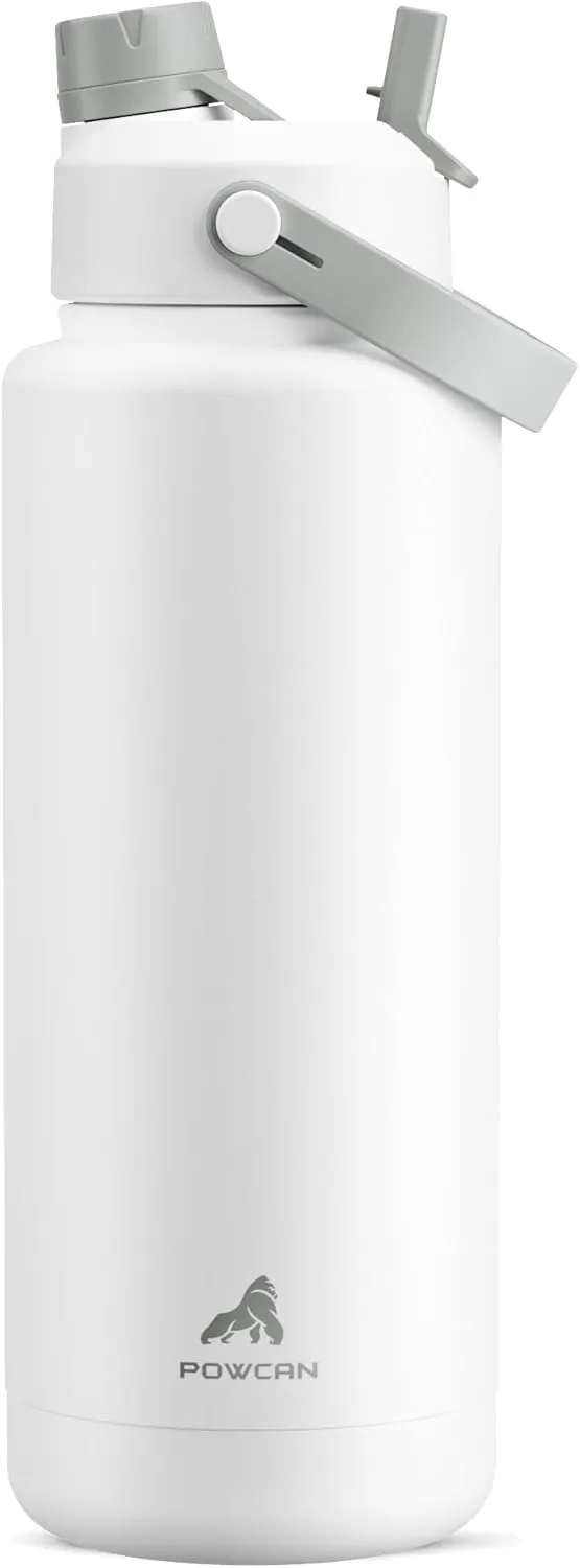 40 oz Insulated Water Bottle with 2-in-1 Straw and Spout Lid, Keep Cold 24H, Leak-Proof, BPA-Free, Double Wall Stainless Steel Water Bottle for Sports, Gym, Travel, and School (Polar)
