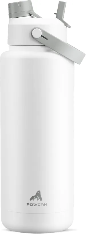 40 oz Insulated Water Bottle with 2-in-1 Straw and Spout Lid, Keep Cold 24H, Leak-Proof, BPA-Free, Double Wall Stainless Steel Water Bottle for Sports, Gym, Travel, and School (Polar)