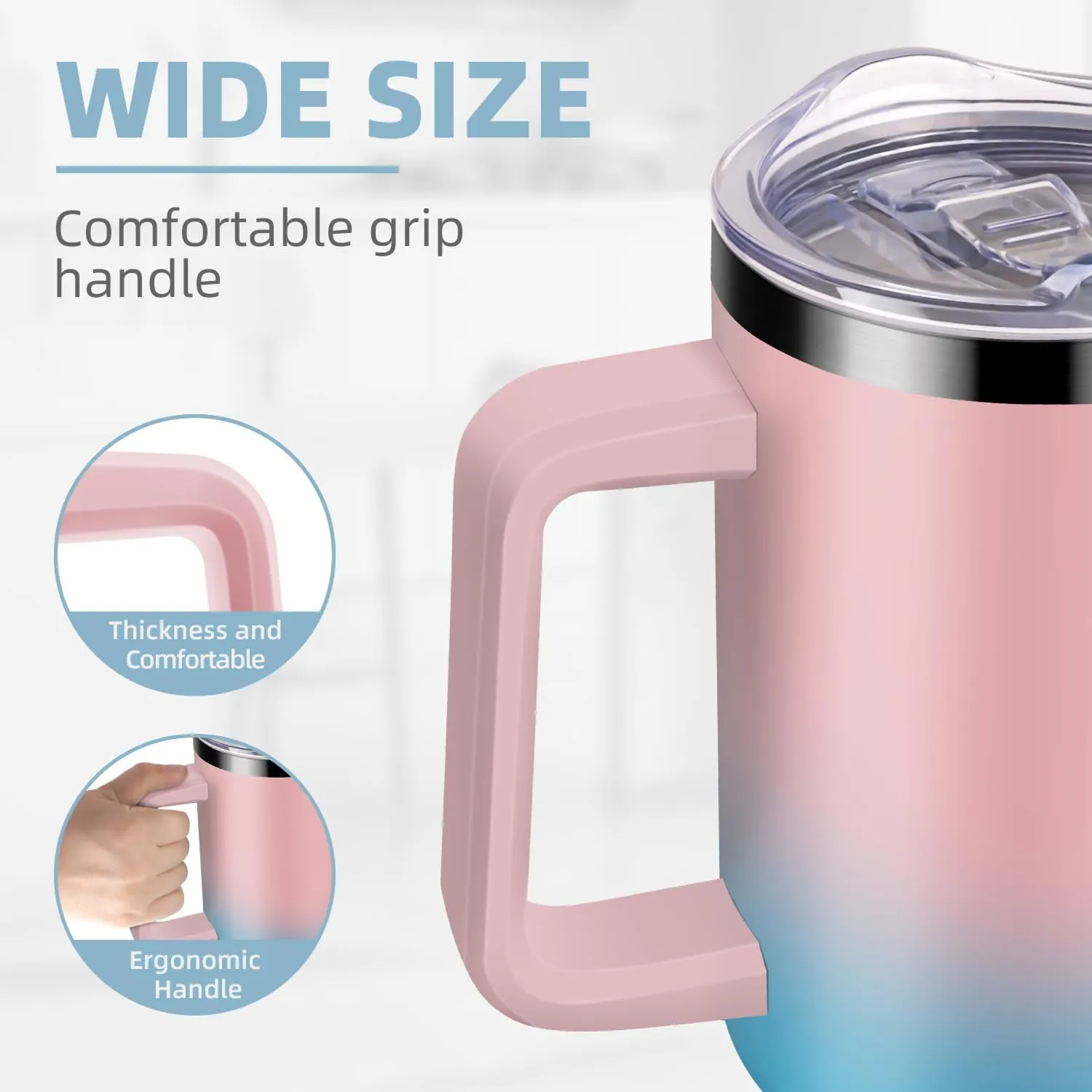 40 oz Tumbler with Handle and Straw, 100% Leak Proof Tumblers Cup, Stainless Steel Insulated Travel Coffee Mug, Keeps Drinks Cold for 24 Hours or Hot for 10 Hours, Fit for Car Cup Holder, PinkBlue